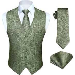 HISDERN Men's Vest Tie Set Paisley Floral Jacquard Necktie Pocket Square 3PCS Waistcoat for Suit or Tuxedo Wedding Party