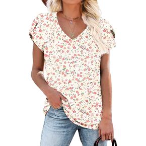 KUOTAI Womens Tops Summer T Shirts Casual V Neck Petal Sleeve Blouses Shirt