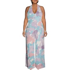 EQQZD Women Long Sleeve Bodysuit Wide Leg Pants Outfits 2 Piece Jumpsuits Set Sexy Clubwear