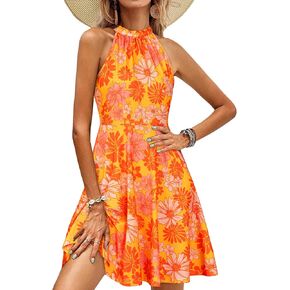 OUGES Women 2023 Summer Halter Neck Sleeveless Flared Swing Dress Wedding Guest Formal Casual A Line Sundress in Kuwait