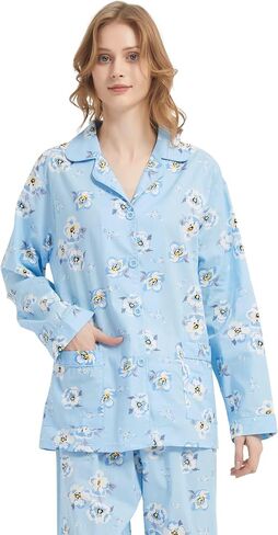 amaxer Women's 100% Cotton Pajama Set Short/Long Sleeved Pants/Shorts Soft Button PJs Elastic Drawstring Waist Sleepwear in Kuwait