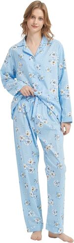 amaxer Women's 100% Cotton Pajama Set Short/Long Sleeved Pants/Shorts Soft Button PJs Elastic Drawstring Waist Sleepwear in Kuwait