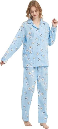 amaxer Women's 100% Cotton Pajama Set Short/Long Sleeved Pants/Shorts Soft Button PJs Elastic Drawstring Waist Sleepwear in Kuwait