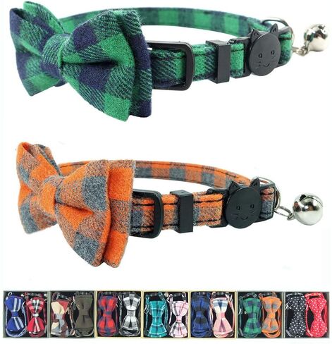 Cat Collar Breakaway with Bell and Bow Tie, Plaid Design Adjustable Safety Kitty Kitten Collars(6.8-10.8in) (Red/White/Blue) in Kuwait