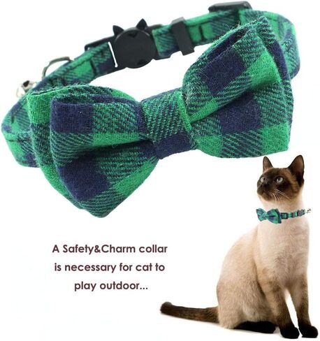Cat Collar Breakaway with Bell and Bow Tie, Plaid Design Adjustable Safety Kitty Kitten Collars(6.8-10.8in) (Red/White/Blue) in Kuwait