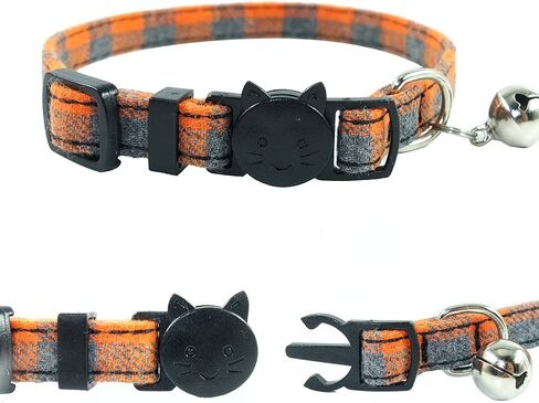 Cat Collar Breakaway with Bell and Bow Tie, Plaid Design Adjustable Safety Kitty Kitten Collars(6.8-10.8in) (Red/White/Blue) in Kuwait