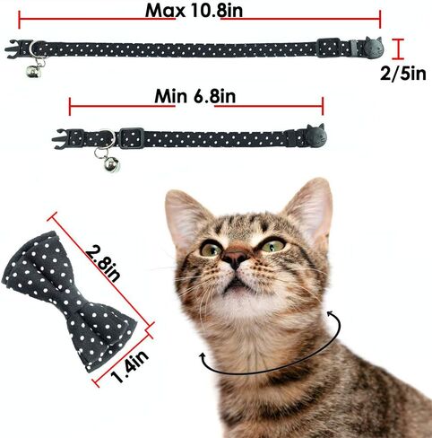 Cat Collar Breakaway with Bell and Bow Tie, Plaid Design Adjustable Safety Kitty Kitten Collars(6.8-10.8in) (Christmas Green) in Kuwait