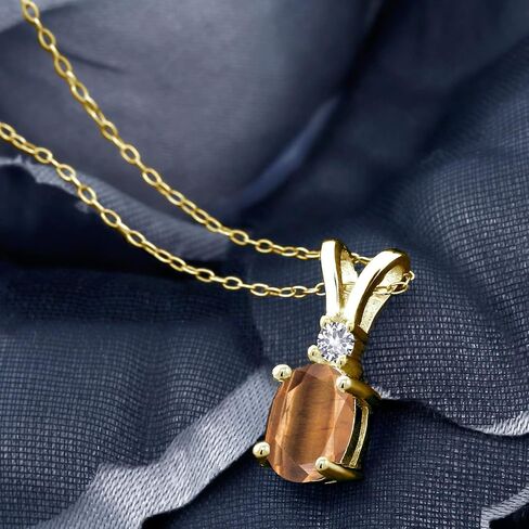 Gem Stone King 1.05 Ct Peach Morganite White Created Sapphire 18K Yellow Gold Plated Silver Pendant with Chain in Saudi Arabia