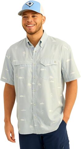 HUK - Men's Tide Point Pattern Short Sleeve Shirt, Fishing Button Down in Saudi Arabia