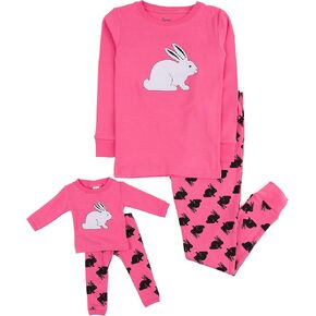 طقم بيجامة من قطعتين متطابقتين للأطفال والدمى من Leveret Little Girls "Hearts" (2T-8Y)