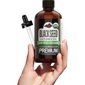 Organic Black Seed Oil (100% Pure & Natural Black Cumin Seed Oil - USDA Certified Organic) Cold Pressed, Premium Quality Free of Toxins, Heavy Metals, Pesticides, and Other Harmful Chemicals - 4oz Bot