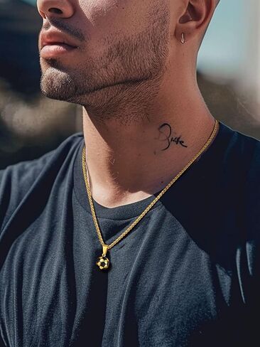 ChainsPro Men Ball Necklace Sport Jewelry, Soccer/Football/Baseball Lover Confirmation Gift, Chain-22+2" Adjustable, 316L Stainless Steel/18K Gold Plated/Black- Send Gift Box in Saudi Arabia