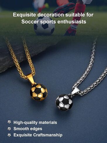 ChainsPro Men Ball Necklace Sport Jewelry, Soccer/Football/Baseball Lover Confirmation Gift, Chain-22+2" Adjustable, 316L Stainless Steel/18K Gold Plated/Black- Send Gift Box in Saudi Arabia