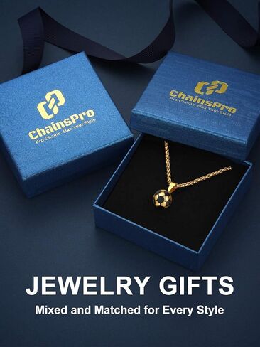 ChainsPro Men Ball Necklace Sport Jewelry, Soccer/Football/Baseball Lover Confirmation Gift, Chain-22+2" Adjustable, 316L Stainless Steel/18K Gold Plated/Black- Send Gift Box in Saudi Arabia