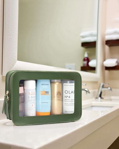 Clear Makeup Bags, TSA Approved Toiletry Bag with Zipper, Clear Makeup Organizer Fit Carry-on Travel Car Accessories Essentials,Portable Travel Small Pouch for Women Men (Black) in Saudi Arabia
