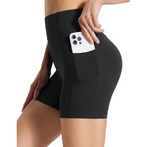 BALEAF Biker Shorts Women Yoga Gym Workout Spandex Running Volleyball Tummy Control Compression Shorts with Pockets Lycra 5" Black XS