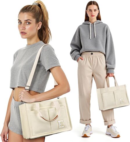 حقيبة حمل Zorfin Canvas للنساء المصابات بسحاب وجيوب Crossbody Work Book Book Book Colled College Gift in Kuwait