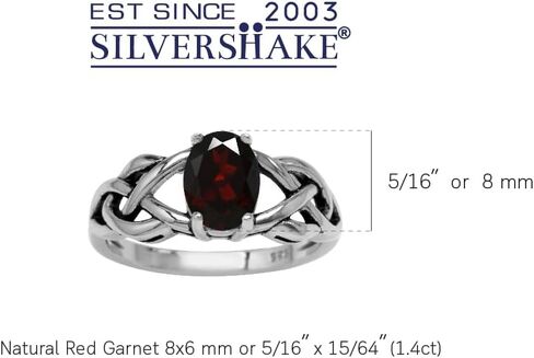 Silvershake 8X6mm بيضاوي الشكل حجر الميلاد الأحجار الكريمة العتيقة التشطيب أو الذهب الأصفر مطلي 925 الفضة الاسترليني عقدة سلتيك نسج خاتم سوليتير للنساء in Saudi Arabia