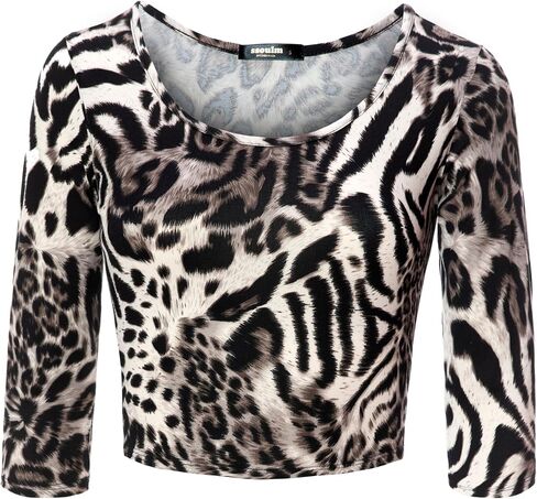 SSOULM Women's 3/4 Sleeve Scoop Neck Cotton Slim Fit Crop Top (S-1XL) in Kuwait