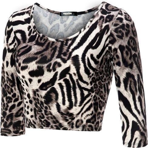 SSOULM Women's 3/4 Sleeve Scoop Neck Cotton Slim Fit Crop Top (S-1XL) in Kuwait