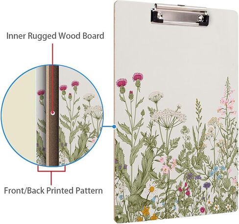 Britimes Clipboard Decorative Office School Hardboard Wood Nursing Clip Board and Pull for Standard A4 Letter Size Summer Mint Green Plant Tree 12.6" X 8.9" in Kuwait