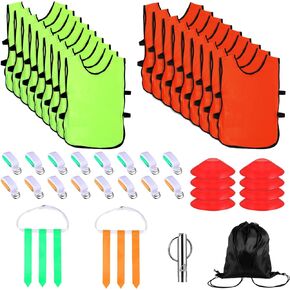 18 Players Flag Football Set with Nylon Uniform 3 Flag Football Set 18 Adjustable Football Belts with 54 Flags 8 Cones 18 Pinnies Jerseys for Kids Youth Adults Players Training Team Activities