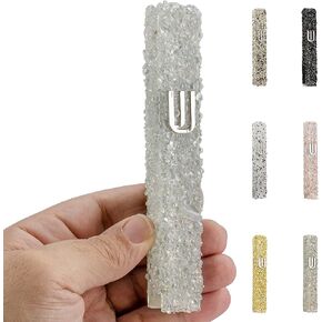 Handmade Glass Mezuzah Case with Colorful Glass Stone Coating Comes in a Gift Box - for 5" Mezuzah Scroll (Scroll not Included) Peel and Stick, Weather Proof Cover (White)