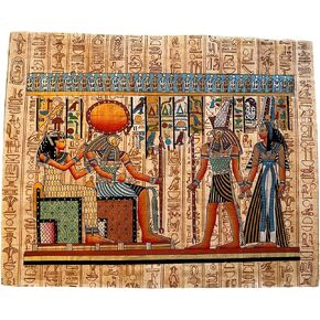 Tomb Painting of Goddess Hathore God Horus, Horus Leading Queen Nefertari Into the Afterlife, Made in Egypt, Papyrus Painting, 17x13 Inches