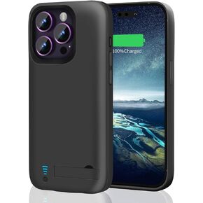 RUNSY [Upgraded] Battery Case for iPhone 14 Pro Max, 6000mAh Rechargeable Extended Battery Charging/Charger Case, Add 100% Extra Juice, Support Wire Headphones (6.7 inch) Black