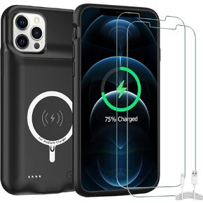 Battery Case for iPhone 12/12 Pro, 10000mAh High-Capacity Protective Rechargeable Extended Charger Cover Compatible with iPhone 12/12 Pro (6.1 inch) Wireless Charging Case Support Carplay - Black