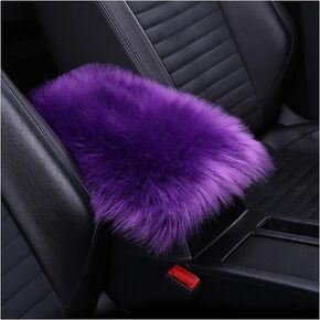 Auto Center Console Pad, 11.8" x 7.9" Furry Armrest Cover Universal for SUV/Truck/Car, Warm Winter Premium Faux Sheepskin Wool, Soft Fluffy Car Armrest Seat Box Cushion Protector (Black)