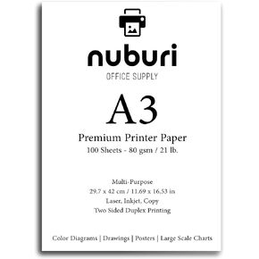 Premium A3 Size Printer Paper - Smooth Bright White Printing Surface - Professional Quality - 11.69 x 16.53 in - 297 x 420 mm (100 Sheets)