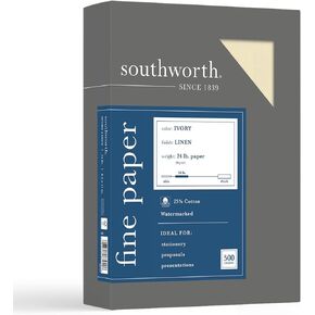 Southworth FSC Certified 55% Recycled 25% Cotton Linen Business Paper, 8 1/2in. x 11in., 24 Lb, Ivory, Box Of 500, 564C