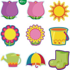 45 Pieces Colorful Spring Summer Mix Cut Outs Classroom Decoration Summer Kids Sunflower Cutouts with Glue Point Dots for Bulletin Board Classroom School Spring Summer Party Decoration, 5.9 x 5.9 Inch