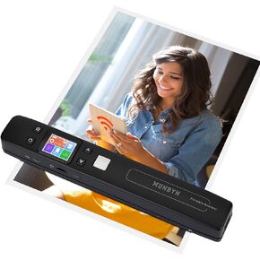 MUNBYN Portable Scanner, Photo Scanner for Documents Pictures Texts in 1050DPI, Flat Scanning, Included 16GB Card, Photo Scanner uses Built-in Wi-Fi or USB Uploads Images to PC or Cellphone, No Driver