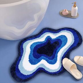 Kids Bathroom Rugs, 2x3 Blue Cloud Shaped Bath Mats for Bathroom, Super Soft Small Non-Slip Area Rug for Bedroom Playroom, Cute Fluffy Door Mat for Shower Entryway