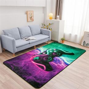 Meeting Story Gamer Gaming Area Rug Tie Dye Lightnings Gamepad Rug Games Console Action Buttons Print Carpet Indoor Floor Sofa Rugs for Kids Bedroom Living Room Game Room Decor(Red-Blue,5×8 Feet)