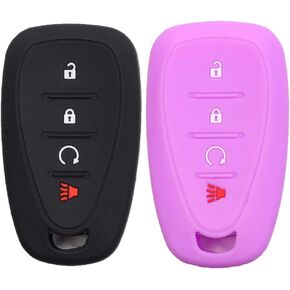 2pcs 4 Button Smart Key Fob Silicone Rubber Case Cover Protector Holder Compatible with Chevy Chevrolet Blazer Bolt Equinox Traverse Trax Trailblazer Volt Cruze Sonic Black Pink