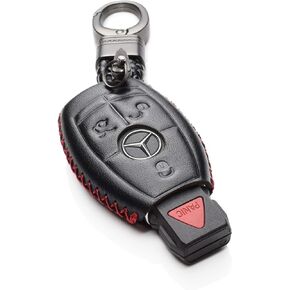 Vitodeco Leather Keyless Entry Remote Control Smart Key Case Cover with a Key Chain Compatible for Mercedes Benz (Brown)