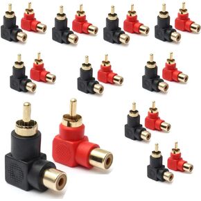 exgoofit RCA Male to RCA Female Connectors Right Angle Plug Adapters M/F 90 Degree Elbow Gold-Plated (5 Black + 5 Red) (10-Pack) in Saudi Arabia