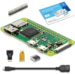 Raspberry Pi Zero W with Vilros Adapters & Quickstart E-Book Download Code-Includes USB OTG Adapter, HDMI Adapter, Camera Module Adapter, 40 Pin Header, Heatsink & Vilros Pi Zero Quickstart Ebook
