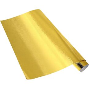 Parts 12"-48" Gold Silver Adhesive Backed Aluminized Fiberglass Sheet Practical Heat Shield Protection Barrier Cover Aluminized Heat Shielding Mat for Hose and Auto Use (Gold 12x12 in)