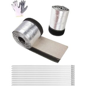 Heat Shroud Aluminized Sleeving Heat Shield Fuel line Wire Heat Sleeve for Ultimate Heat Protection Hose Wire Sleeving with 10PCS Stainless Steel Cable Metal Ties-Silve (1/2" I.D.X10FT)