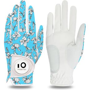 FINGER TEN Golf Gloves Women Left Right Hand Leather with Ball Marker Value Pack, Colored Glove for Ladies Right Left Handed Golfer All Weather Grip