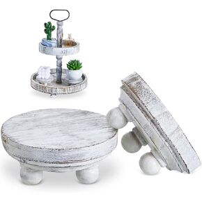 Set of 2 Mini Wood Risers for Decor Round Wooden Riser Small Wooden Stool Display Riser Stand Farmhouse Risers Rustic Wood Pedestal for Plant Pot Tiered Tray Decor Cake Food Collection Display (Brown)