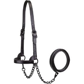 Derby Originals Black Midnight All Black Premium Flat Fancy Stitch Leather Cattle Show Halter with Matching Chain Lead
