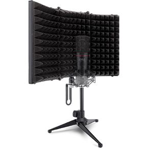 Pyle Sound Isolation Recording Booth Shield - 2" Thick Foldable Studio Microphone Dampening Filter Foam Cube, Audio Acoustic Noise Isolator Platform Pads w/ Wedgie Padding, Tripod Base Stand
