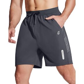 Men's Athletic 7 Inch Shorts Workout Lightweight Quick Dry Shorts Gym Sport Exercise Running Short Zipper Pockets