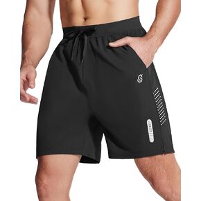 Men's Athletic 7 Inch Shorts Workout Lightweight Quick Dry Shorts Gym Sport Exercise Running Short Zipper Pockets