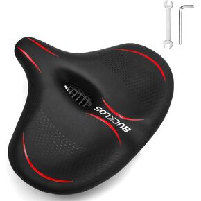 BUCKLOS Comfortable Extra Wide Bike Seat Cushion for Women Men, Exercise Bike/Stationary/Peloton/Spin Bike Seats Comfort Foam Padded, Waterproof Bicycle Saddles with Dual Shock Absorbing Ball
